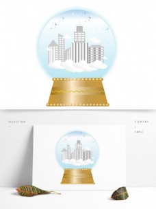 手绘音乐盒水晶球空中城市系列矢量图