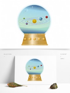 手绘音乐盒水晶球太空星球系列矢量图