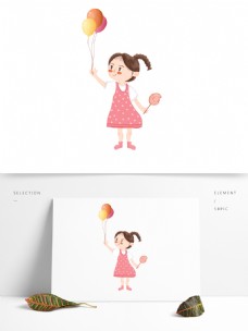 快乐女孩快乐六一拿着气球和棒棒糖的女孩子