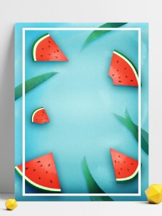 原创手绘蓝色背景卡通西瓜水果夏天边框背景