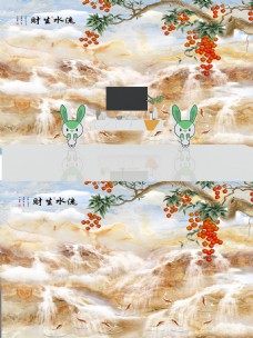 新中式大理石纹花鸟鱼背景墙