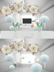 3D立体空间浮雕珠宝花朵背景墙