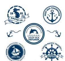 5款深蓝色航海徽章矢量素材