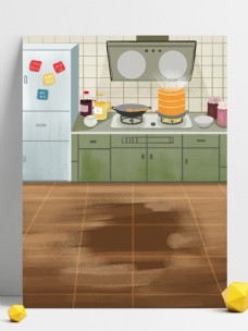 厨房设计家居厨房冰箱灶台背景设计