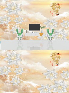 3D大理石纹浮雕珠宝花朵背景墙