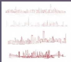 炫彩海报设计城市剪影线条图