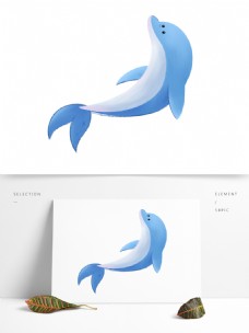 蓝色清新可爱小海豚插画元素