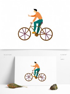 卡通扁平化骑自行车的小男生