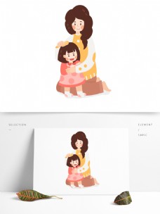 人物母亲与女孩插画