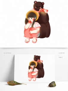 可爱小熊与女孩插画