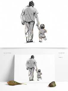 父亲与孩子毛笔画