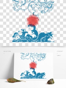 古典花纹浪花传统古典手绘蓝色日系底纹图案端午元素