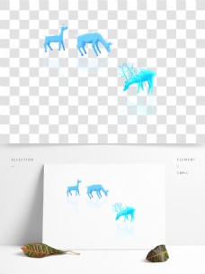 手绘蓝色鹿倒影设计元素