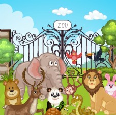其他生物卡通动物园大门和动物