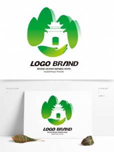 中国风矢量绿色山水LOGO旅游标志设计
