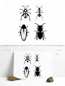 蚂蚁甲壳虫黑白昆虫剪影