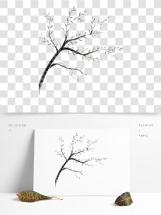 手绘冬季树木卡通透明素材