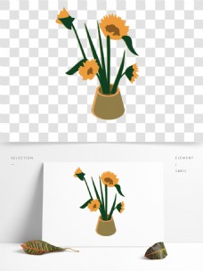 向日葵盆栽植物插画