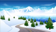 树木雪山公路背景
