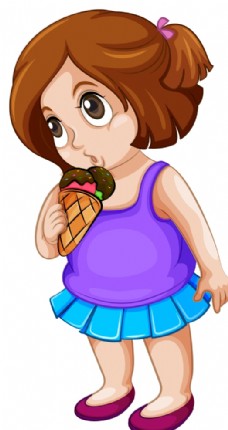 一个胖女孩吃冰淇淋矢量素材