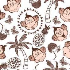 卡通菠萝猴子菠萝椰树卡通设计