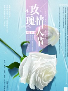 手绘清新玫瑰情人节海报