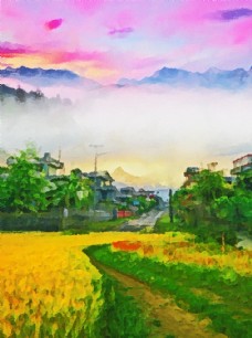 田野风景油画