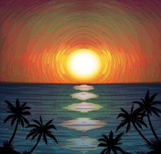 创意风景创意海边日落和椰子树风景