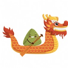 中华传统美食粽子与龙舟主题卡通