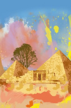 世界建筑埃及金字塔油画风世界地标建筑