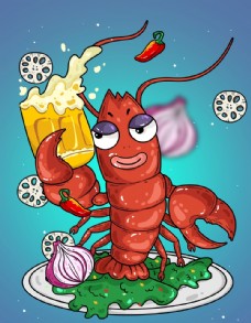 食物表情小龙虾啤酒插画食物表情卡通玉米表情食物表情卡通胡萝卜食物