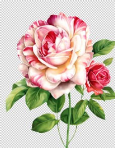 玫红色玫瑰手绘玫瑰花素材油墨水墨