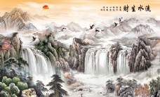 画中国风新中式流水生财电视背景墙