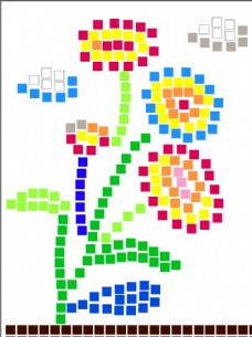 方格子 花 植物  创意矢量图